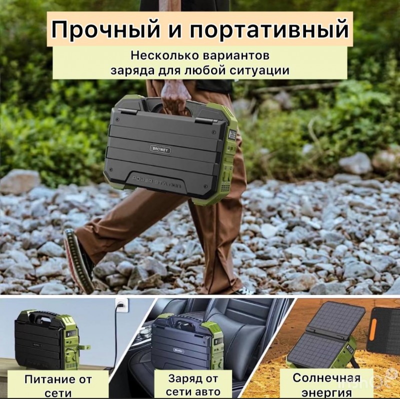 Портативный генератор 1000W с солнечной панелью 40W акб 192000 mAh 220V